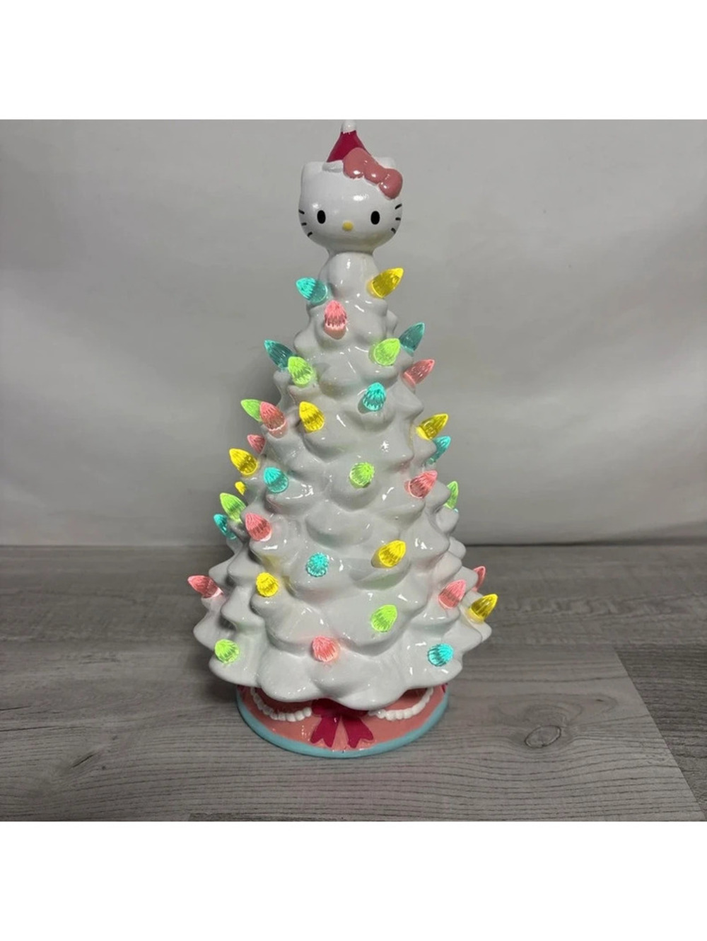 Hello Kitty White Ceramic Christmas Tree 12" Light-Up Large Multi Color Lights